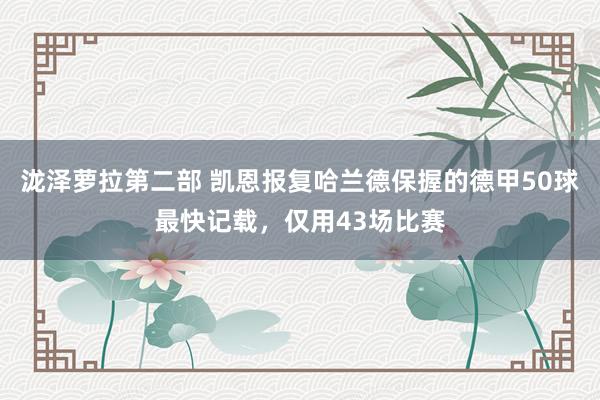 泷泽萝拉第二部 凯恩报复哈兰德保握的德甲50球最快记载，仅用43场比赛